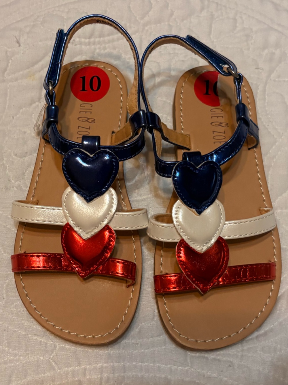 Maggie & Zoe Metallic Heart Strap Sandals in Red, White and Blue